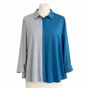 Nina Parker Womens Size 0X Blue Colorblock Button Down Blouse Long Sleeve NEW